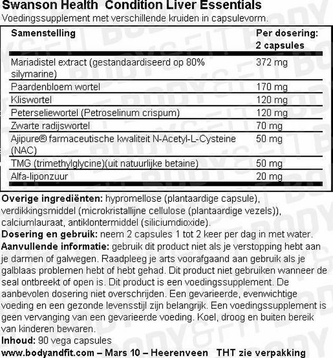 Condition Liver Essentials Nutritional Information 1