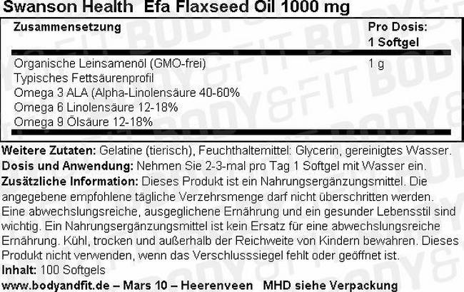 Efa Flachssamen Oil 1000 mg Nutritional Information 1