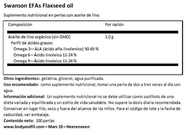 EFA Flaxseed Oil 1000 mg Nutritional Information 1