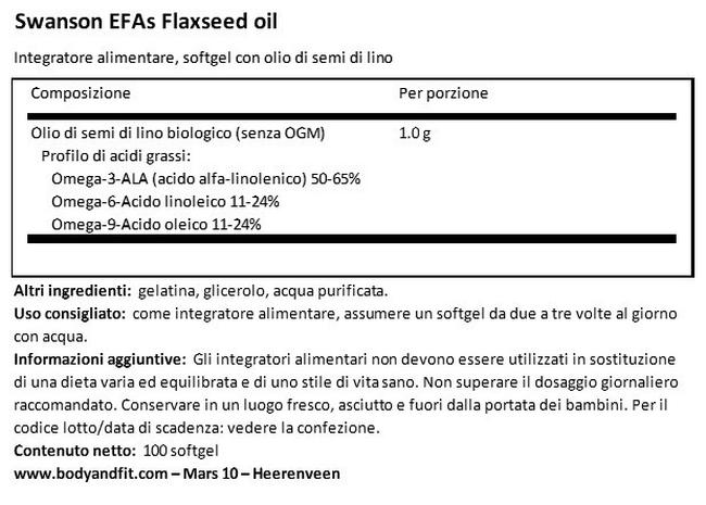 EFA Olio di semi di lino 100 Mg Nutritional Information 1