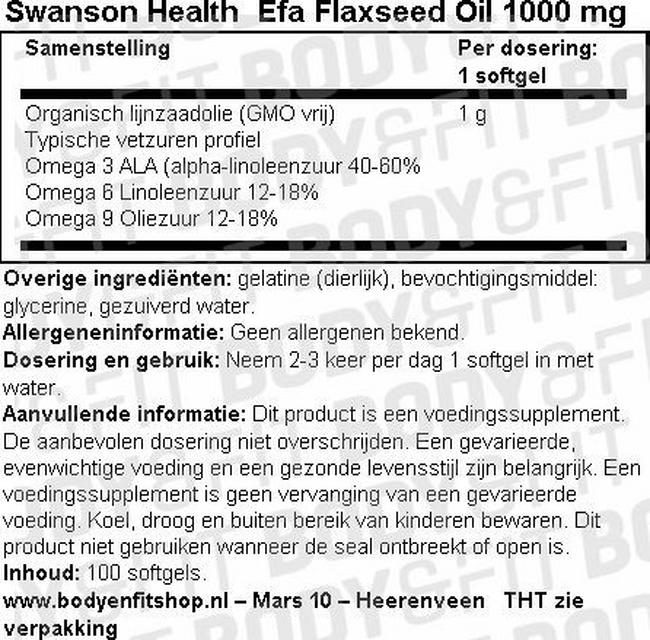 Efa Flaxseed Oil 1000mg Nutritional Information 1