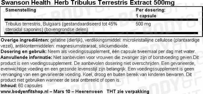 Herb Tribulus Terrestris Extract 500mg Nutritional Information 1