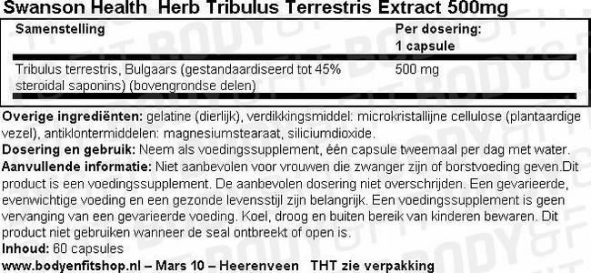 Herb Tribulus Terrestris Extract 500mg Nutritional Information 1