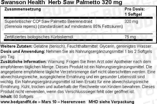 Herb Saw Palmetto 320 mg Nutritional Information 1