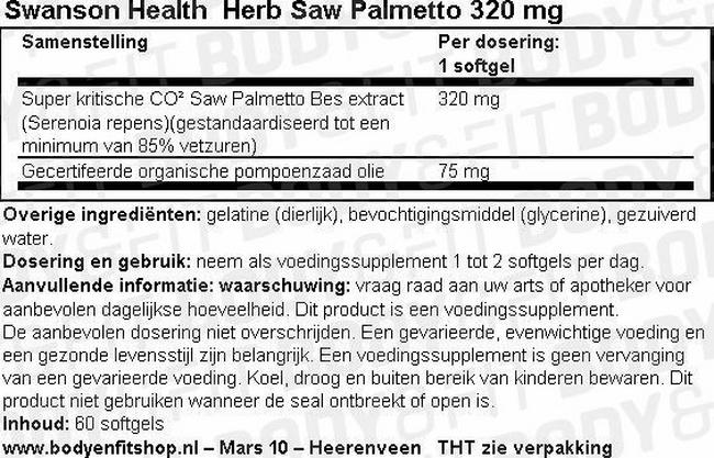 Herb Saw Palmetto 320mg Nutritional Information 1