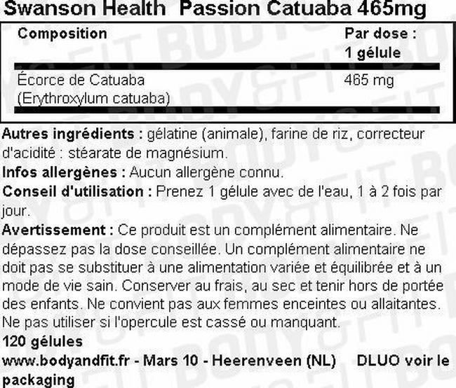 Passion Catuaba 465mg Nutritional Information 1