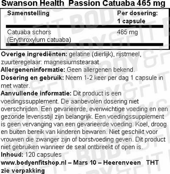 Passion Catuaba 465mg Nutritional Information 1