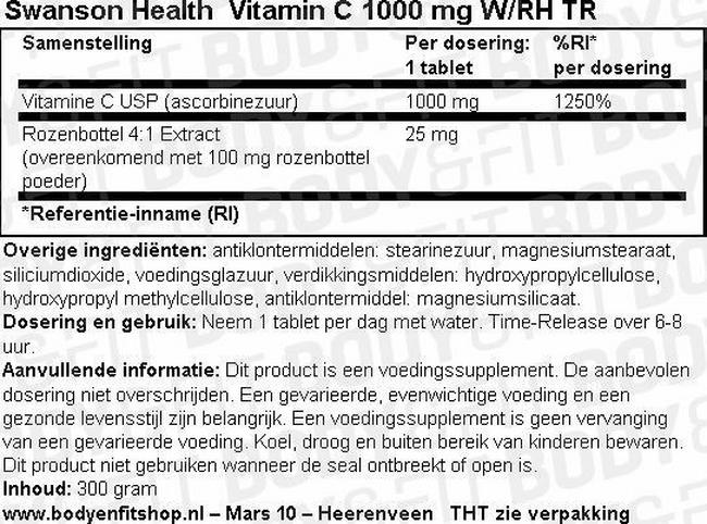 Vitamin C 1000 mg W/RH TR Nutritional Information 1