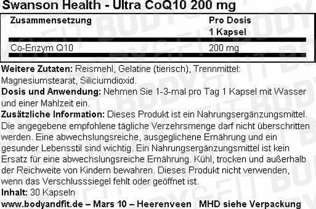 Ultra CoQ10 200 mg Nutritional Information 1