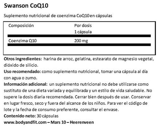 Ultra CoQ10 200 mg Nutritional Information 1