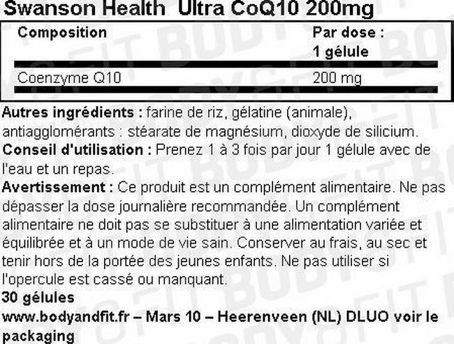 Ultra CoQ10 200 mg Nutritional Information 1