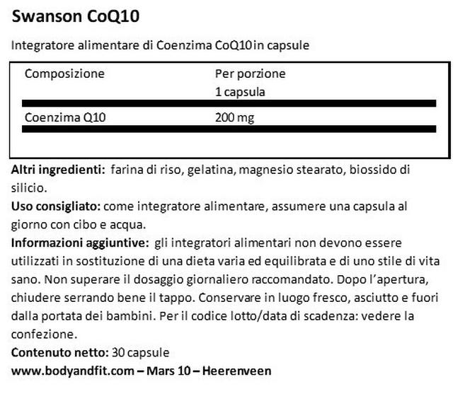 Ultra CoQ10 200 mg Nutritional Information 1