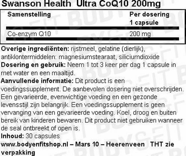 Ultra CoQ10 200mg Nutritional Information 1