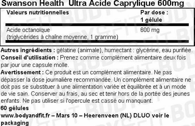 Ultra Acide Caprylique 600mg Nutritional Information 1