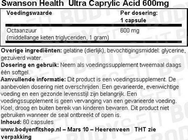 Ultra Caprylic Acid 600mg Nutritional Information 1