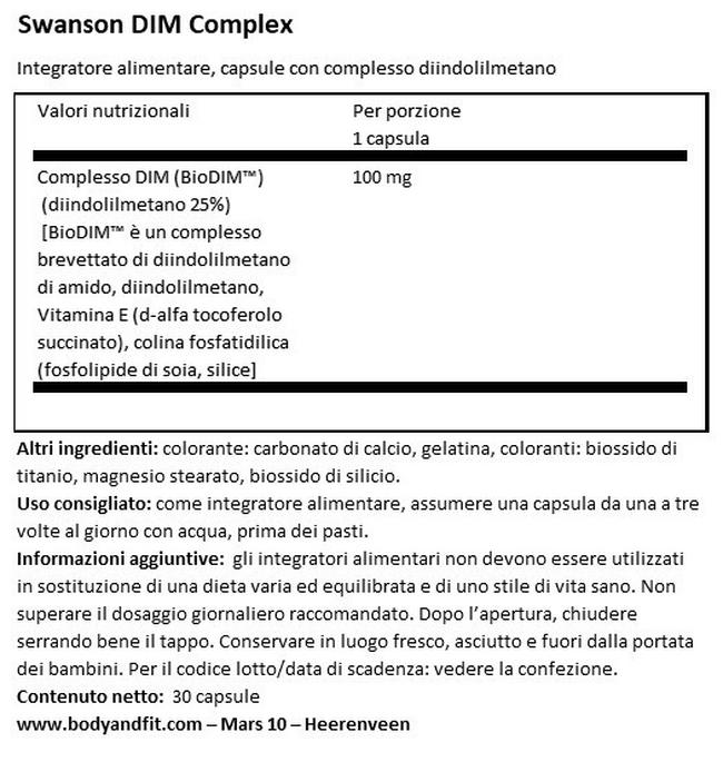 Ultra Dim Complex 100 mg Nutritional Information 1