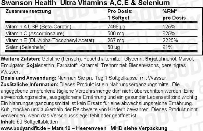 Ultra Vitamins A, C, E & Selenium Nutritional Information 1