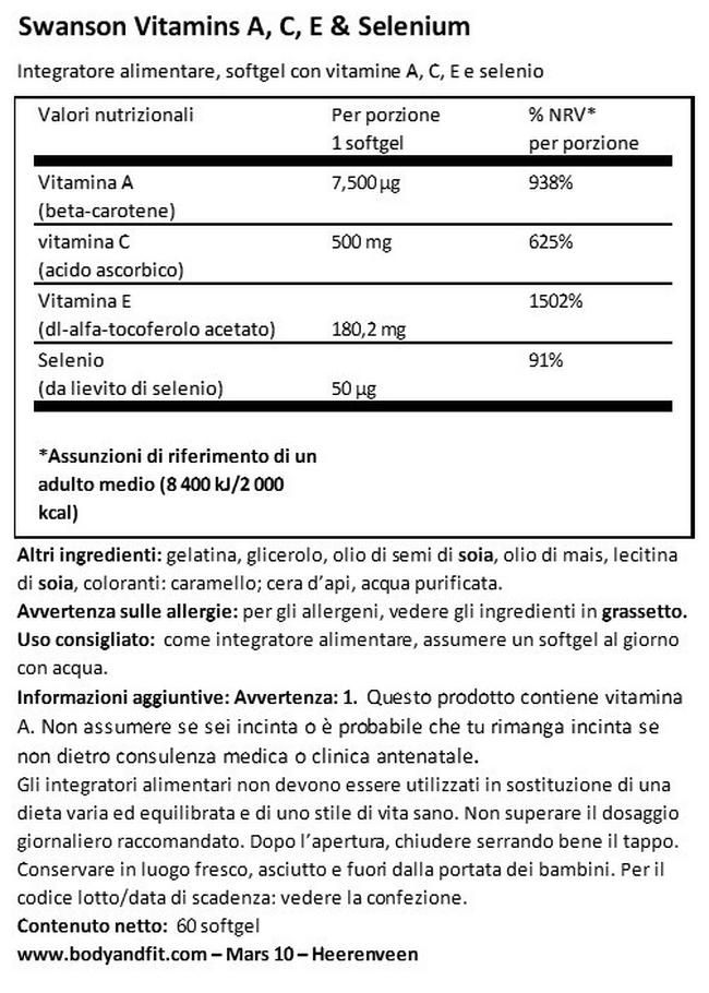 Ultra Vitamina A, C, E e Selenio Nutritional Information 1
