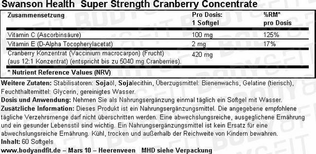 Ultra Super Strength Cranberry Concentrate Nutritional Information 1