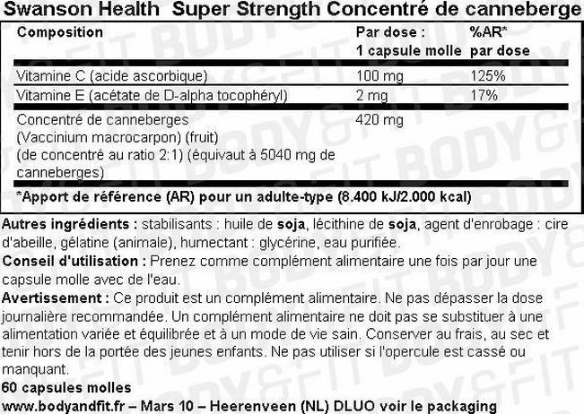 Ultra Super Strength Concentré de canneberges Nutritional Information 1