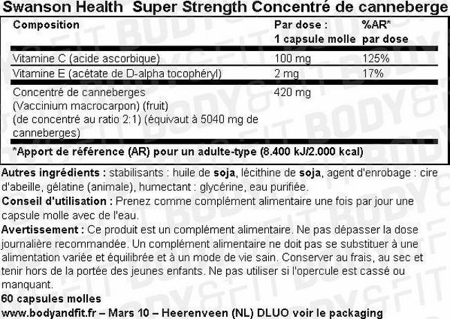 Ultra Super Strength Concentré de canneberges Nutritional Information 1