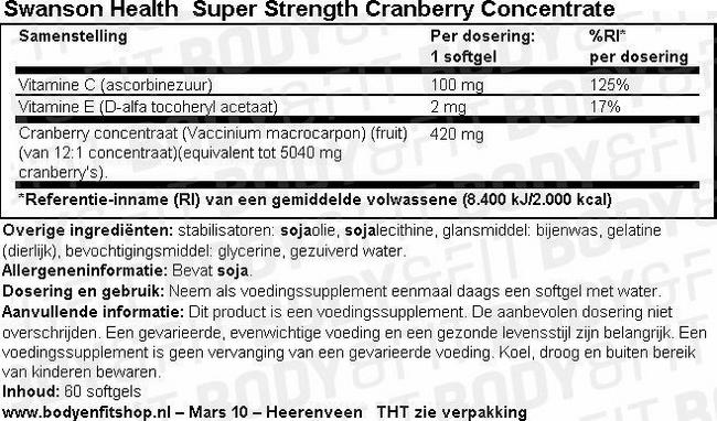 Ultra Super Strength Cranberry Concentrate Nutritional Information 1