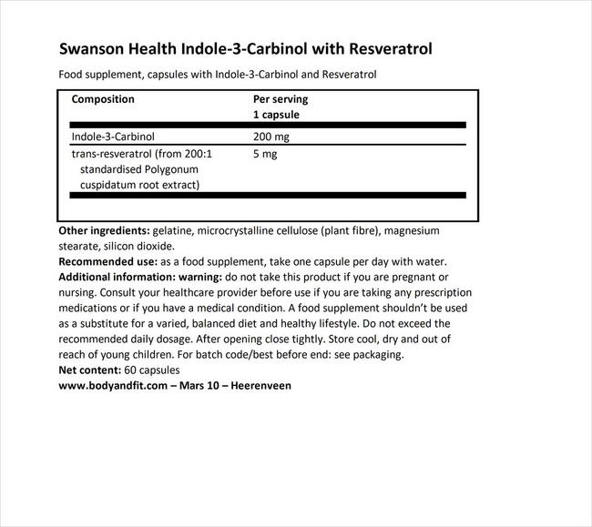 울트라-인돌-3-카비놀 (레스베라트롤 함유) Nutritional Information 1