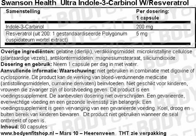 Ultra Indole-3-Carbinol W/Resveratrol Nutritional Information 1