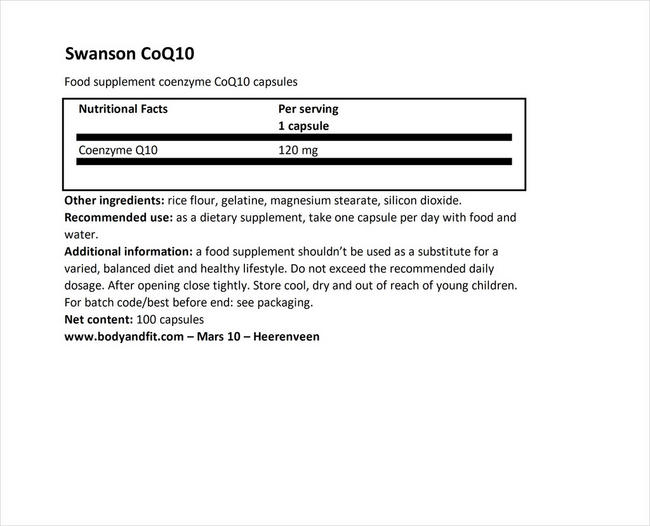 Ultra CoQ10 120mg Nutritional Information 1