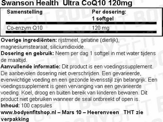 Ultra CoQ10 120mg Nutritional Information 1