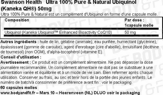 Ultra 100% Pure & Natural Ubiquinol (Kaneka QH®) 50mg Nutritional Information 1