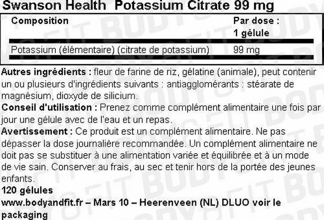 Ultra Potassium Citrate 99mg Nutritional Information 1