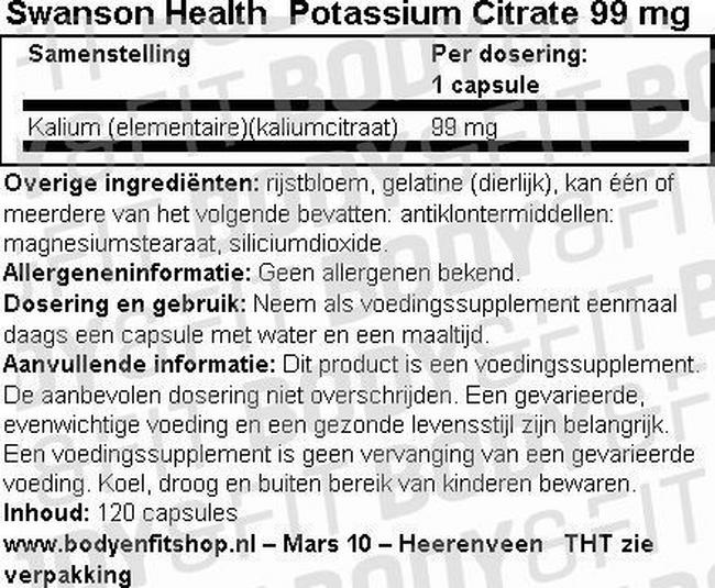 Ultra Potassium Citrate 99mg Nutritional Information 1