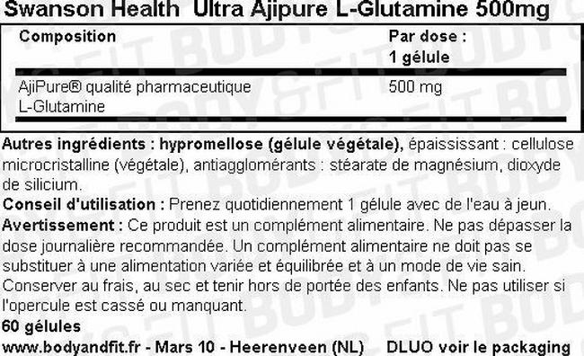 Ultra Ajipure L-Glutamine 500mg Nutritional Information 1