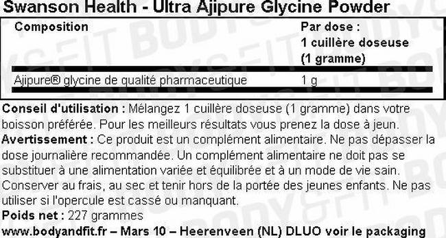 Ultra Ajipure Glycine en poudre Nutritional Information 1