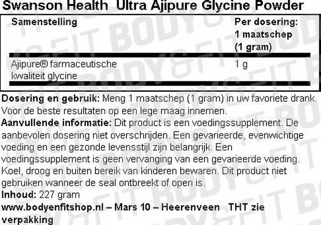 Ultra Ajipure Glycine en poudre Nutritional Information 1