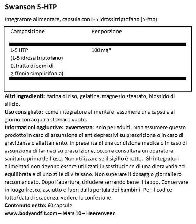 Ultra 5-HTP 100 mg Nutritional Information 1