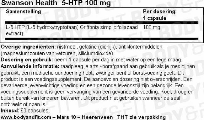 Ultra 5-HTP 100mg Nutritional Information 1