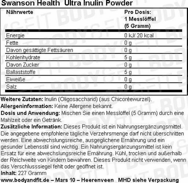 Ultra Inulin Powder Nutritional Information 1