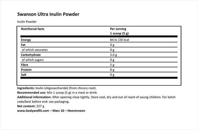 Ultra Inulin Powder Nutritional Information 1