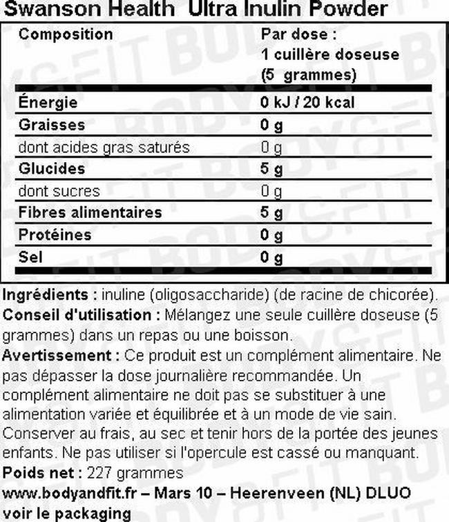 Inuline en poudre Ultra Inulin Powder Nutritional Information 1