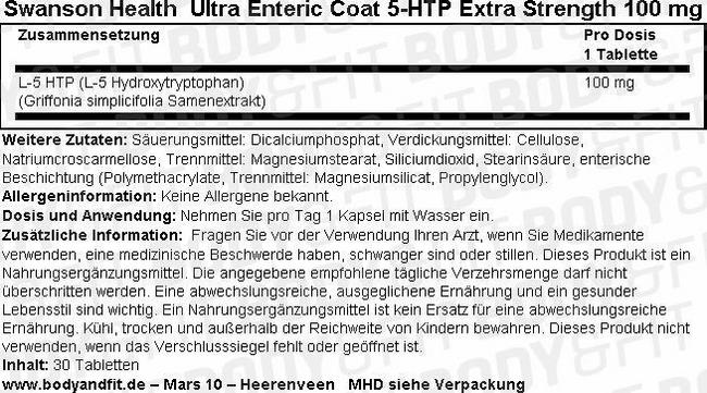 Ultra Enteric Coat 5-HTP Extra Strength 100 mg Nutritional Information 1