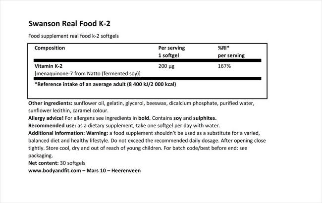 Ultra High Potency Natural Vitamin K2 Nutritional Information 1