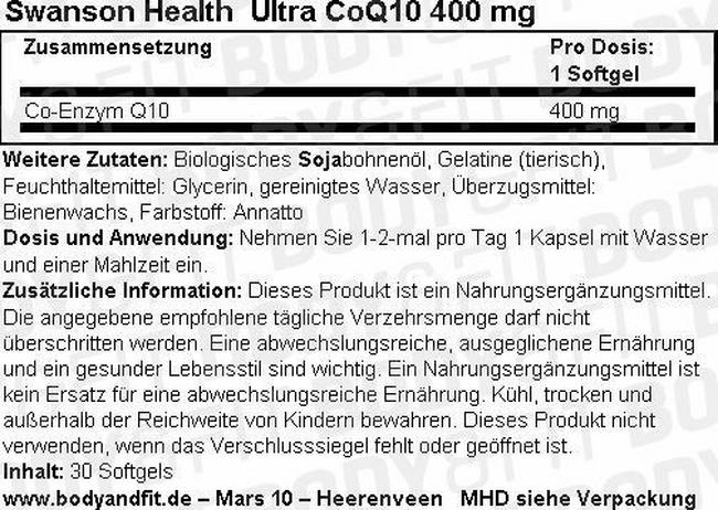 Ultra CoQ10 400 mg Nutritional Information 1