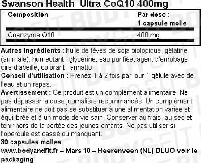 Ultra CoQ10 400mg Nutritional Information 1