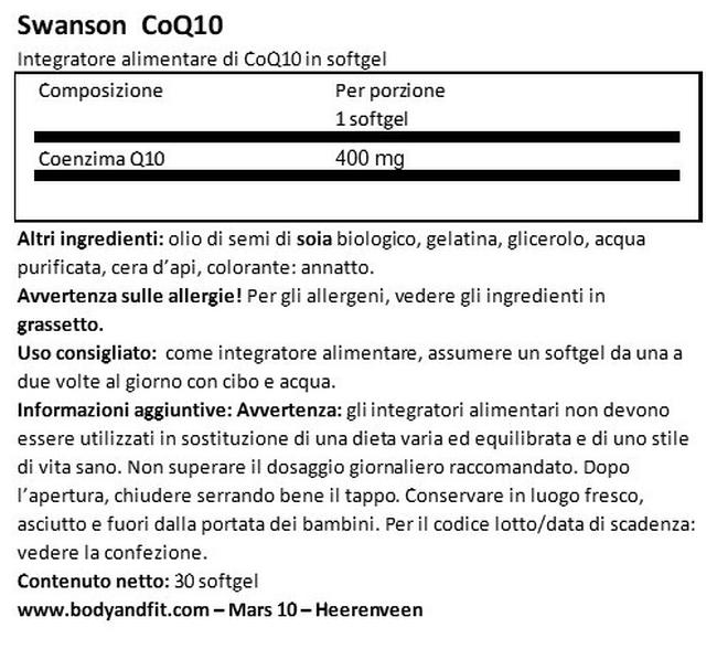 Ultra CoQ10 400 mg Nutritional Information 1
