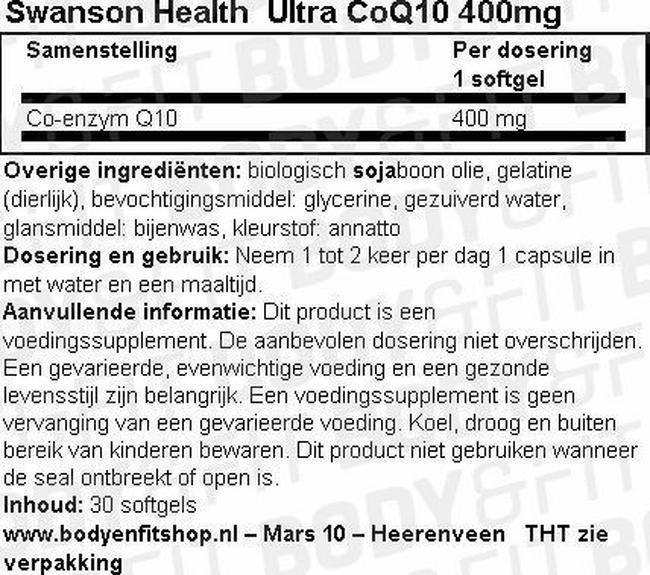 Ultra CoQ10 400mg Nutritional Information 1