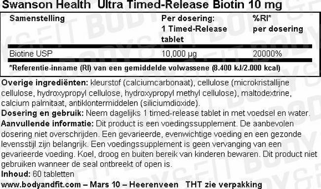 Ultra Timed-Release Biotin 10mg Nutritional Information 1