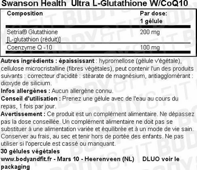 Ultra L-Glutathione W/CoQ10 Nutritional Information 1