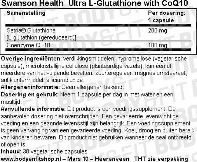 Ultra L-Glutathione W/CoQ10 Nutritional Information 1